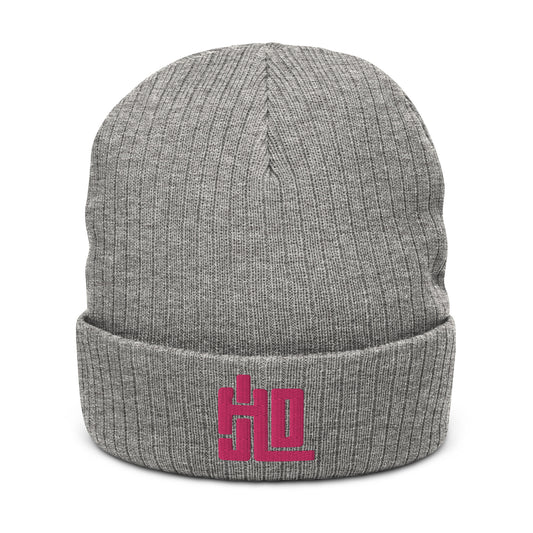 JAD Beanie Grey “3D Label Classic Pink"